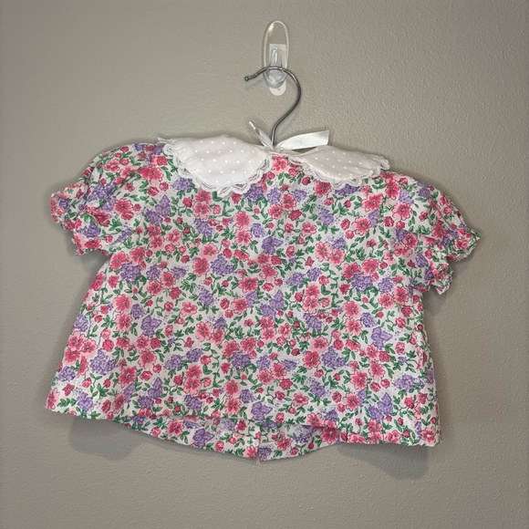 VINTAGE CRADLE TOGS BABY GIRL Floral Embroidered w/ Lace Button Down Top 6-9M - Picture 2 of 9